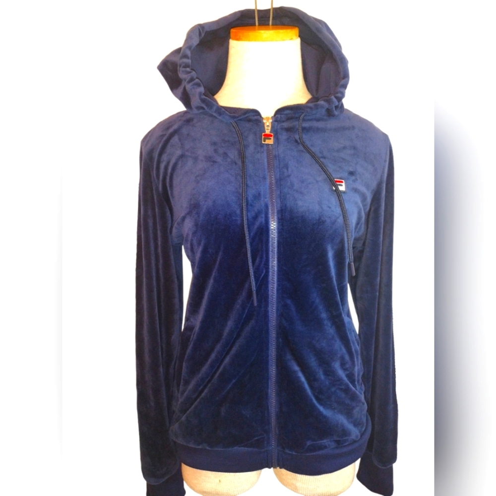 WOMENS FILA NAVY BLUE VELOUR (VELVETY) ZIP UP HOODIE SIZE SMALL